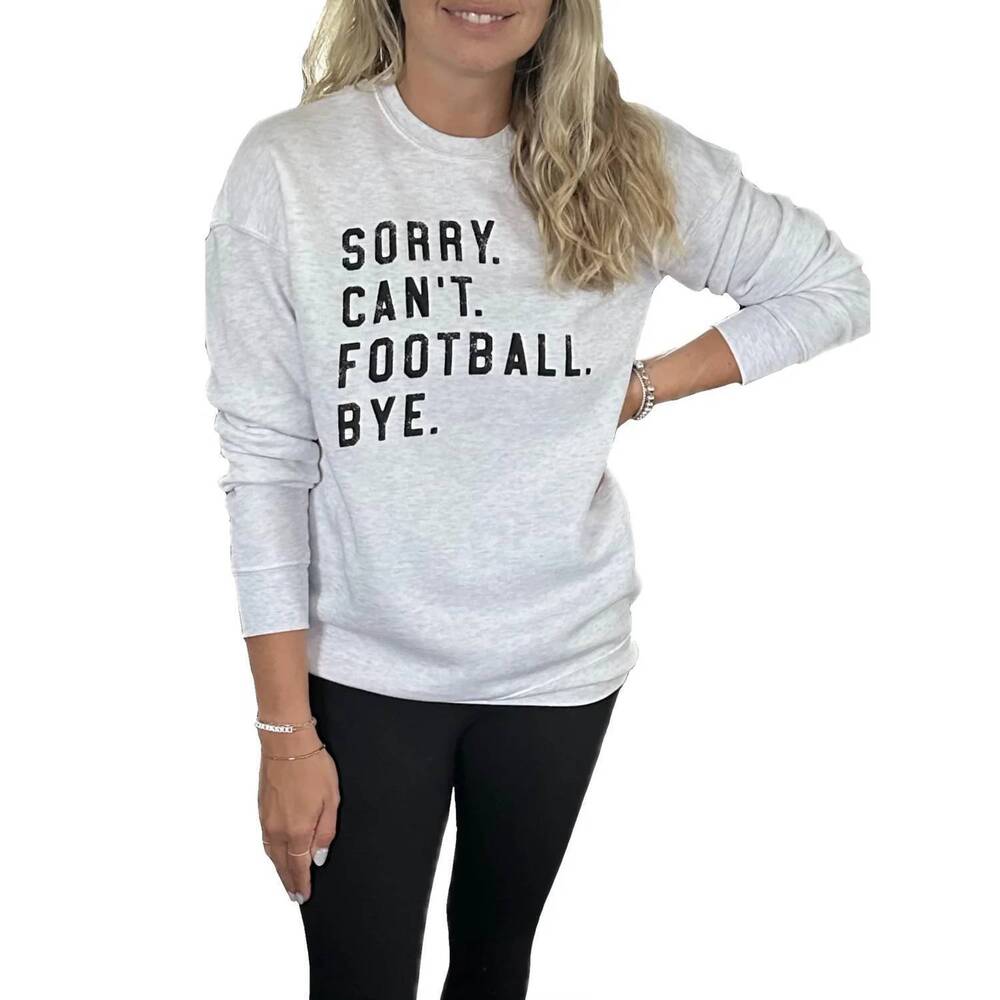 NEW OAT COLLECTIVE women's sorry can’t football bye crew neck sweatshirt in whit